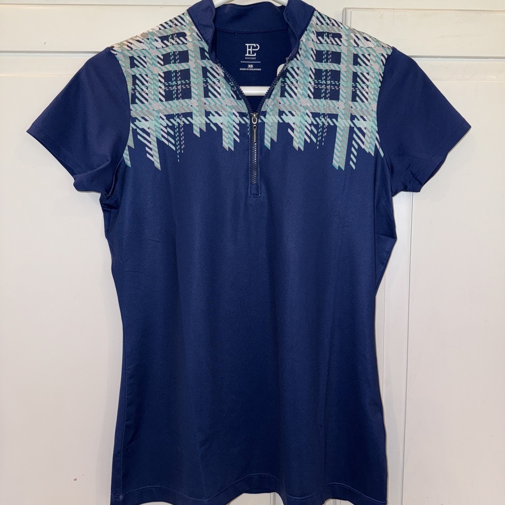 EP New‎ York Golf Women's 1/4 Zip Navy With Plaid Polo XS NWT Performance